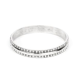 Paparazzi Silver Crystal Bangle Bracelet Forged Uproar White Fashion Jewelry